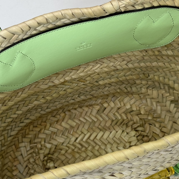 G*u*i small straw tote with G*u*i logo